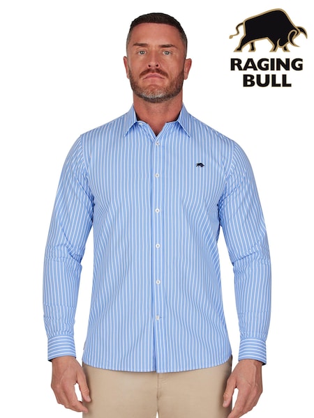 Raging Bull Blue Classic Long Sleeve Stripe 100% Cotton Shirt (D87694) | 246 LEI - 288 LEI