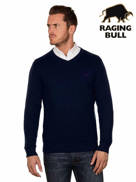 Raging Bull Blue Classic V Neck Knit (D87698) | €54 - €60