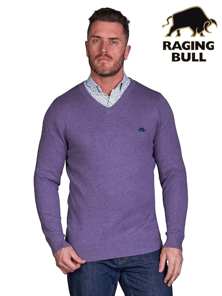 Raging Bull Purple Classic V-Neck Knit Jumper (D87707) | 283 LEI - 318 LEI