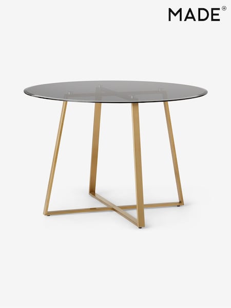 MADE.COM Brass & Smoked Glass Haku 4 Seater Round Dining Table (D87747) | €541