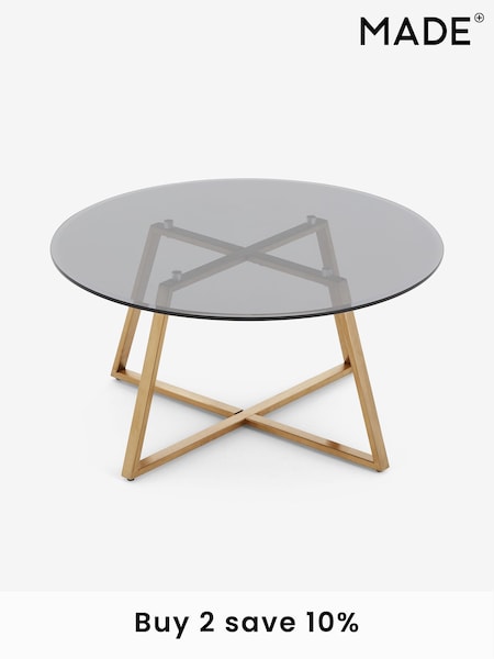 MADE.COM Brass & Smoked Glass Haku Round Coffee Table (D87751) | €415