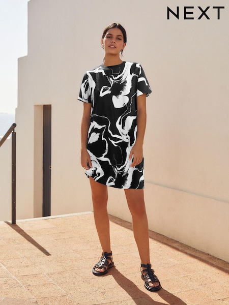 Monochrome Crew Neck Short Sleeve T-Shirt Dress (D87757) | €14