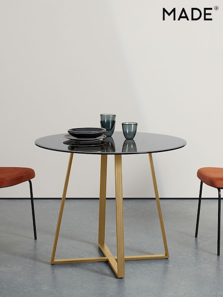 MADE.COM Brass Smoked Glass Haku 2 Seater Round Dining Table (D87789) | €415