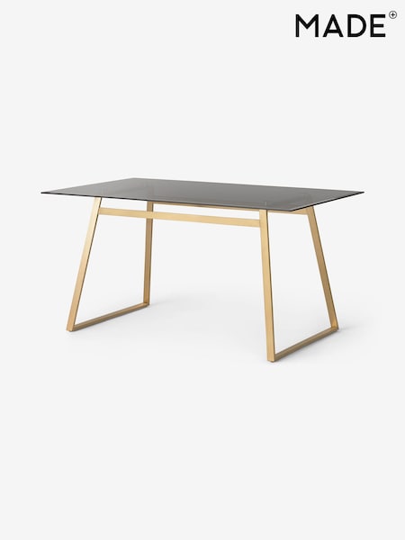 MADE.COM Brass & Smoked Glass Haku 6 Seater Rectangle Dining Table (D87790) | €667