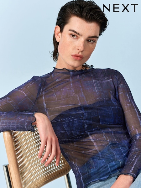 Denim Blue Long Sleeve Mesh Top (D87814) | €4