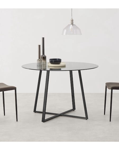 MADE.COM Black & Smoked Glass Haku 4 Seater Round Dining Table (D87852) | €541