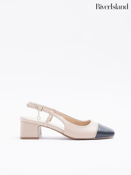 River Island Block Heeled Slingback Brown Court Shoes (D87873) | 163 QAR