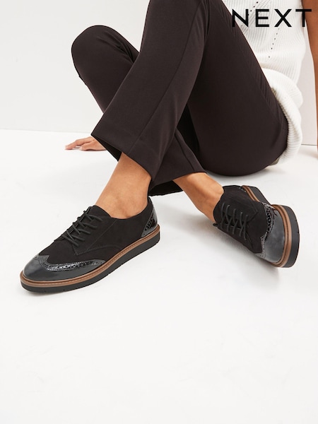 שחור - Forever Comfort® Brogue Lace Up Chunky Sole Shoes (D88031) | ‏120‏₪