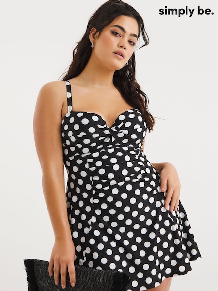 Simply Be Magisculpt Spot Black Underwired Twist Front Swimdress (D88040) | €30