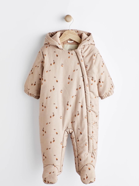 Бежево-коричневый с отделкой acorn - Corduroy Fleece Lined Baby All-In-One Pramsuit (D88161) | €28 - €30