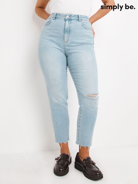Simply Be Blue Slim Mom Jeans Single Busted Knee (D88565) | €17.50