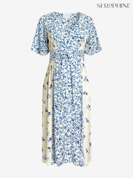 Seraphine Blue Frill Sleeve Maternity Midi Dress (D88753) | €99