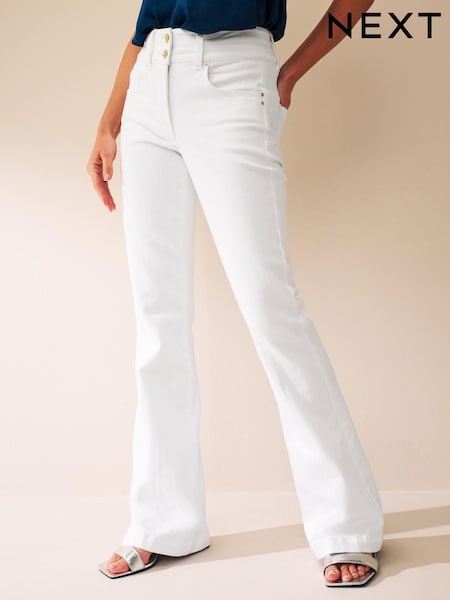 Weiß - Lift, Slim & Shape Slim Flared Jeans With Gold Double Button Fastening (D88758) | 14 €