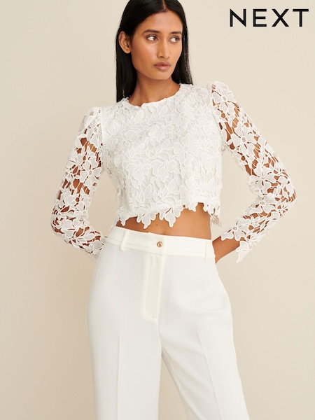 White Occasion Lace Long Sleeve Top (D88765) | €27