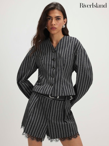 Black - River Island Pinstripe Cocoon Sleeve Jacket