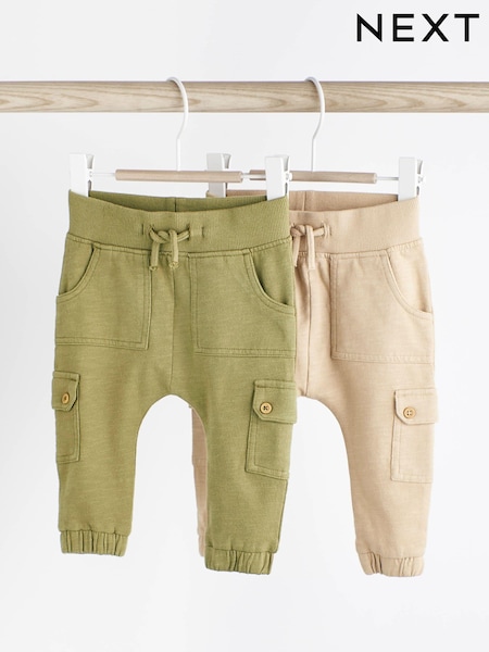 Khaki Green/Cream Baby Cargo Joggers 2 Pack (D88862) | €8.50 - €10