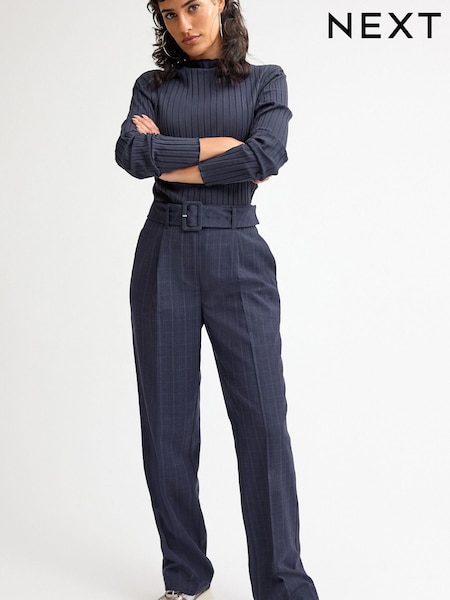 Marineblau/blau - Tailored Straight Leg Trousers With Belt (D88874) | 15 €