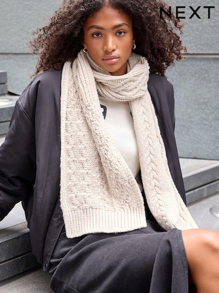 בצבע שמנת עם נצנצים - Knit Cable Scarf (D88904) | ‏67‏₪
