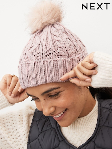 Pink Sparkle Cable Knit Pom Hat (D88911) | €7.50