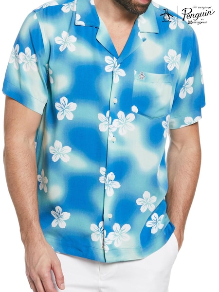 Original Penguin Blue Short Sleeve Flower Print Resort Shirt (D89137) | €42