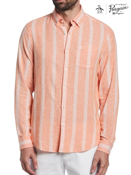 Orange - Original Penguin Gestreiftes Hemd aus Leinenmischgewebe, Orange (D89237) | 57 €