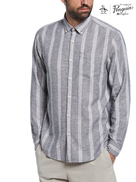 Grau - Original Penguin Gestreiftes Hemd aus Leinenmischgewebe, Orange (D89238) | 57 €