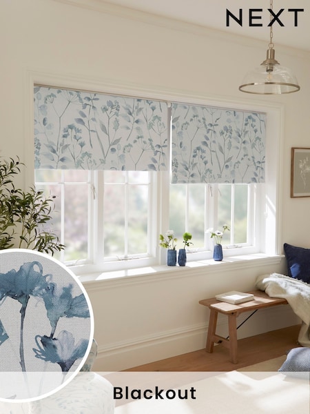 Blue Ready Made Blackout Roller Blind Isla Floral (D89357) | €23.50 - €61