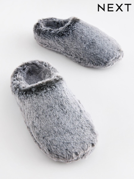 Grey Warm Lined Faux Fur Mule Slippers (D89823) | €3