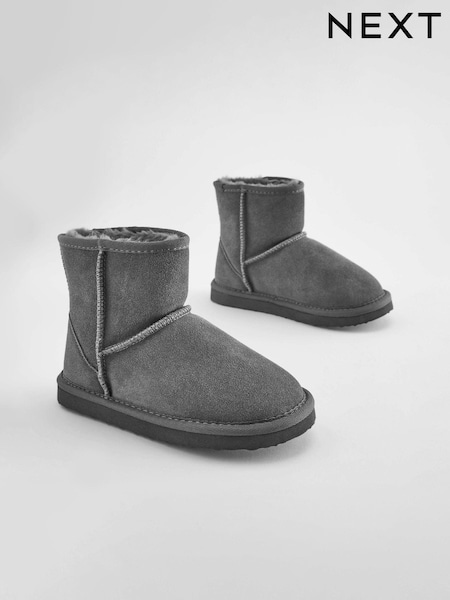 Grey Tall Warm Lined Suede Slipper Boots (D89827) | AED32 - AED40