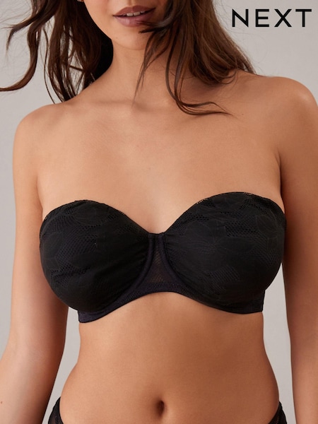 Schwarz - DD+ Non Pad Lace Strapless Multiway Bra (D90107) | 7 €