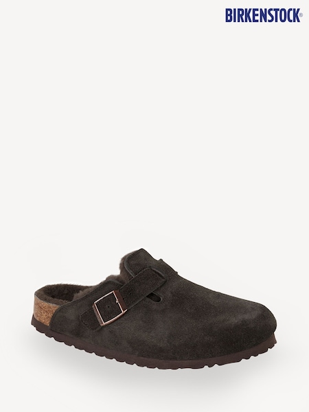 Birkenstock Brown Boston Shearling Suede Clogs (D90172) | €212