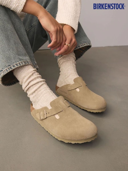 Kaki - Saboți din piele întoarsă Birkenstock Boston (D90173) | 968 LEI
