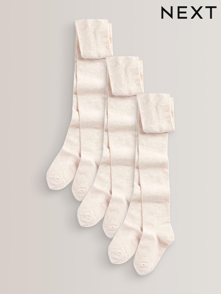 Oatmeal Regular Length 3 Pack Cotton Rich School Tights (D90389) | $19 - $27