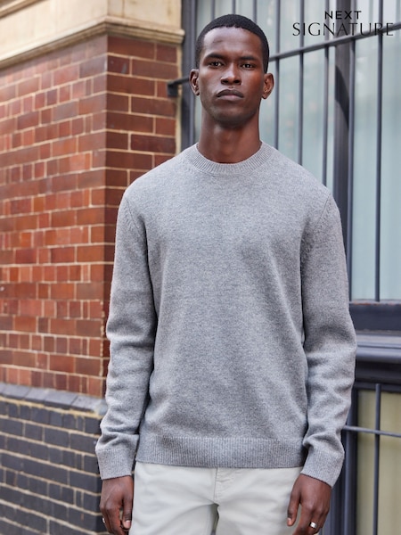 Light Grey Plain Regular Fit 100% Lambswool Premium Jumper (D90427) | €33