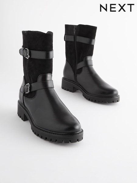 Black Regular/Wide Fit Forever Comfort® Buckle Biker Boots (D90458) | €13