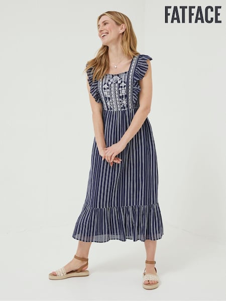 FatFace Blue Izzi Stripe Embroidered Dress (D90558) | €34