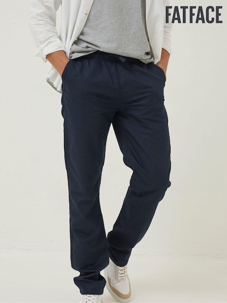 FatFace Blue Straight Cotton Linen Trousers (D90565) | €34