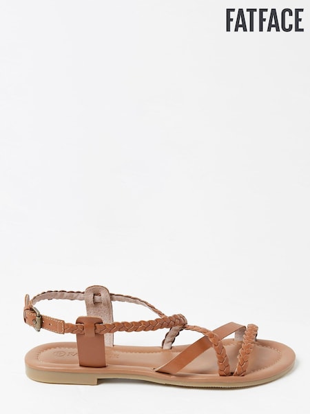 FatFace Brown Leather Braided Strappy Sandals (D90579) | €30.50