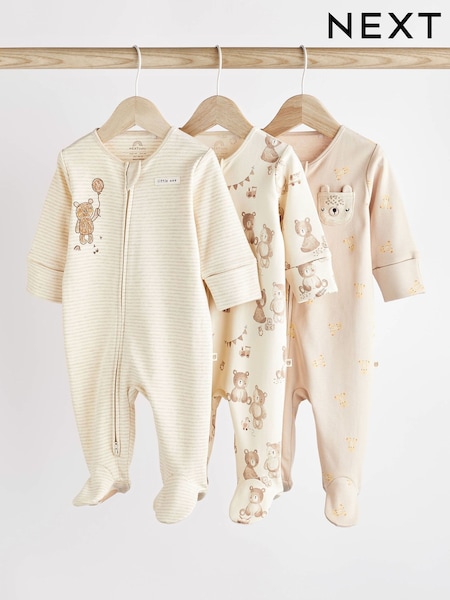 Oatmeal Cream - Baby Sleepsuits 3 Pack (0mths-3yrs) (D90795) | 116 LEI - 127 LEI