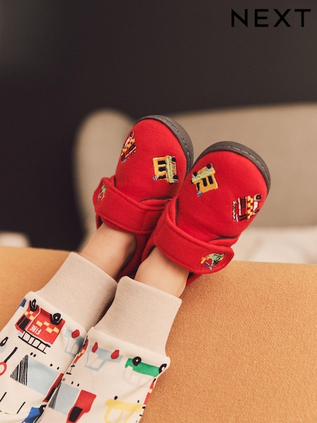 Fahrzeugmotiv, Rot - Touch Fastening Cupsole Print Slippers (D90818) | 3 €