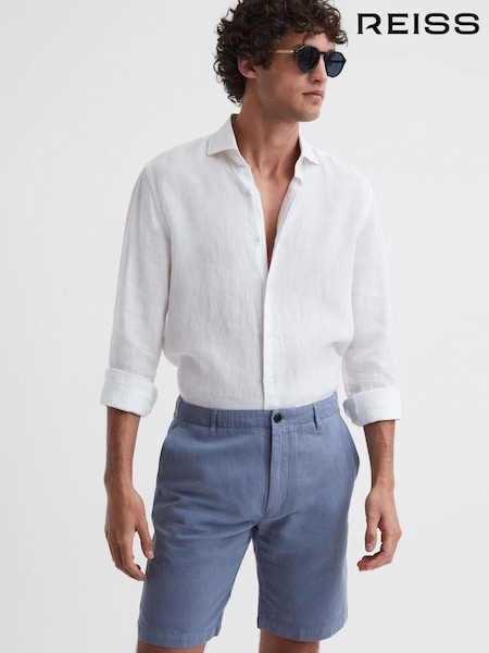 Reiss Airforce Blue Ezra Cotton-Linen Blend Shorts (D91342) | AED706