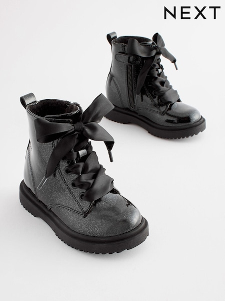 Black Patent Wide Fit (G) Warm Lined Lace-Up Boots (D91478) | €15.50 - €18.50