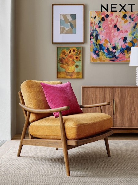 Fine Chenille Ochre Yellow Hampton Wooden Accent Chair (D91512) | €400