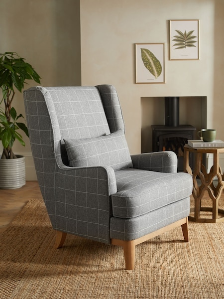 Tweedy Check Lawson Mid Grey Elswick Highback Armchair (D91514) | €520
