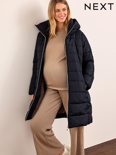 Black Maternity Padded Shower Resistant Hooded Coat With Zip-Out Panel (D91695) | €40