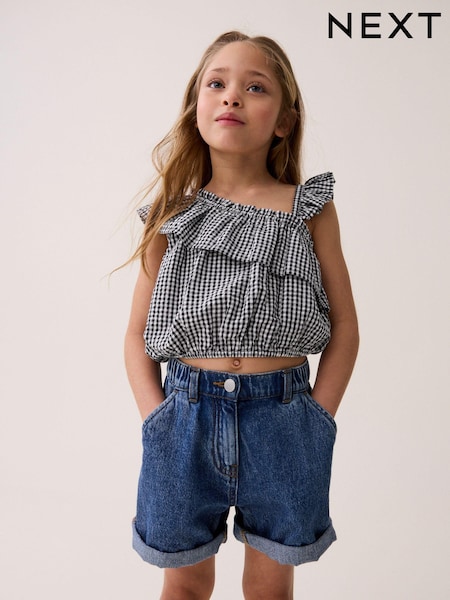 Black/White Gingham One-Shoulder Frill Blouse (3-16yrs) (D91703) | €3 - €4