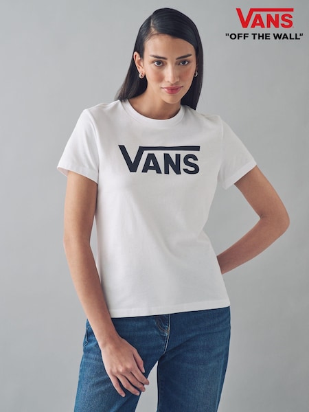 Weiß - Vans Damen Flying V-Crew 100% Baumwolle T-Shirt (D92550) | 16 €