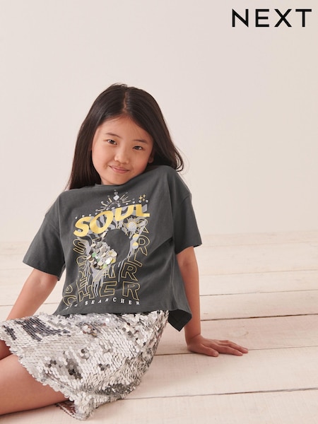 Charcoal Grey Sequin Soul T-Shirt (3-16yrs) (D92977) | €2 - €4