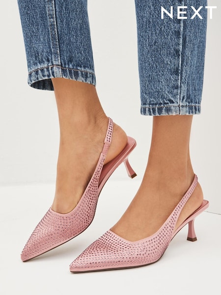 Pink Forever Comfort® Jewel Studded Kitten Heel Slingbacks (D93366) | € 32