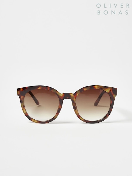 Oliver Bonas Brown Preppy Tortoiseshell Round Sunglasses (D94036) | €21